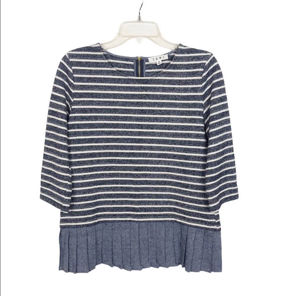 ANTHRO THML White Blue Striped Pleat Hem Top M